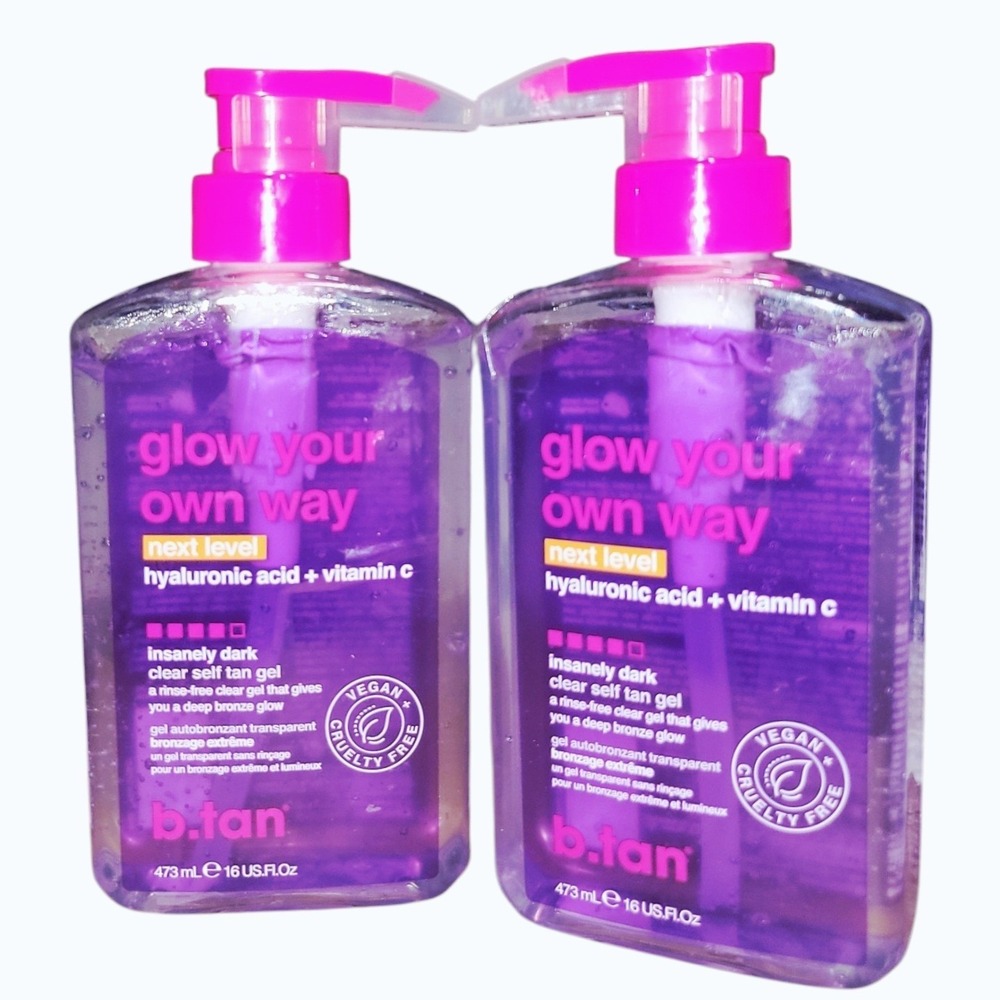 b.tan Glow Your Own Way Next Level Self Tan Gel 16 oz Lot of 2 Insanely Dark